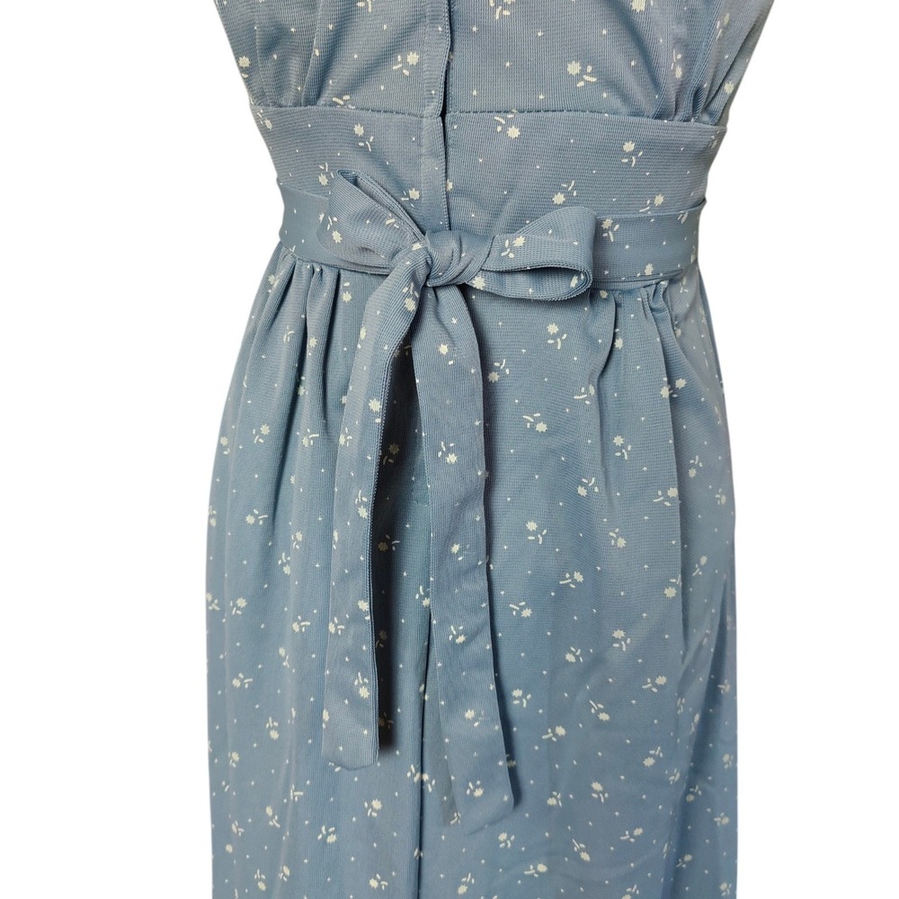 Vintage 70s Prairie Maxi Dress Floral Cottagecore 9 Victorian Revival Robins Egg - Picture 6 of 11